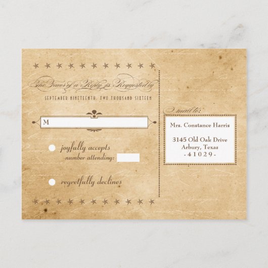 ヴィンテージセピアポスタースタイルRSVPポストカード インビテーションポストカード (裏面)