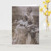 ヴィンテージセピアマザー&チャイルドポートレート カード (黄色い花)