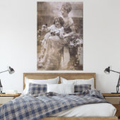 ヴィンテージセピアマザー&チャイルドポートレート キャンバスプリント (インサイチュ (寝室))