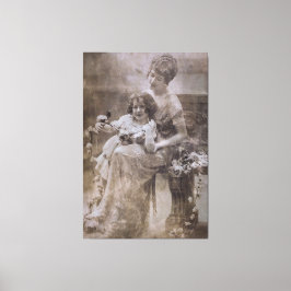ヴィンテージセピアマザー&チャイルドポートレート キャンバスプリント