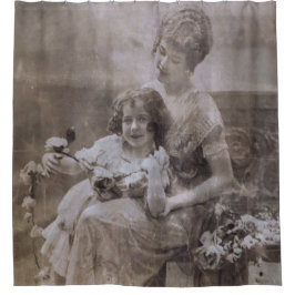 ヴィンテージセピアマザー&チャイルドポートレート シャワーカーテン