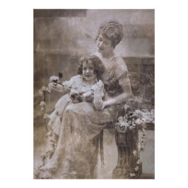 ヴィンテージセピアマザー&チャイルドポートレート フォトプリント           