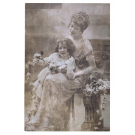 ヴィンテージセピアマザー&チャイルドポートレート メタルプリント