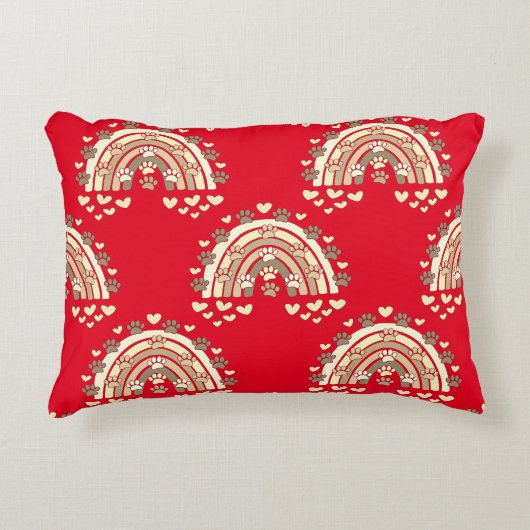 ヴィンテージセピアレインボードッグポーアンドハート アクセントクッション (正面)