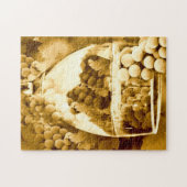 ヴィンテージセピアワイングラスとブドウ ジグソーパズル (横)