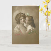 ヴィンテージセピア母娘の写真 カード (黄色い花)
