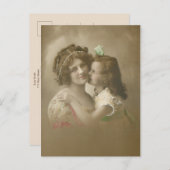ヴィンテージセピア母娘の写真 シーズンポストカード (正面/裏面)