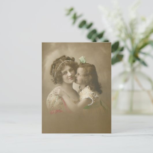 ヴィンテージセピア母娘の写真 シーズンポストカード (スタンド正面)