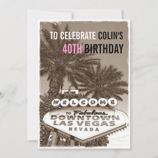 ヴィンテージセピア ラスベガス 誕生日パーティー招待状 招待状 (正面)