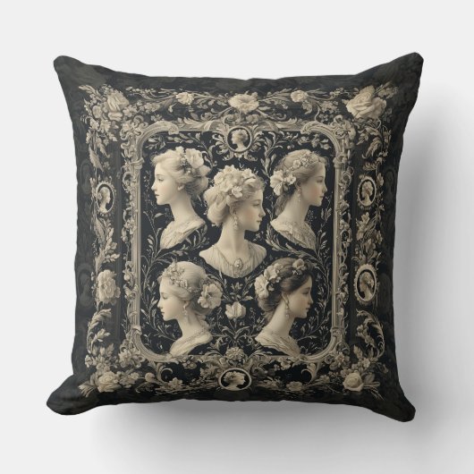 ヴィンテージセピビクトリアンアカメオスダークグレー クッション (正面)