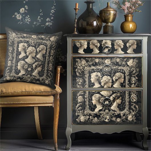 ヴィンテージセピビクトリアンアカメオスダークグレー クッション