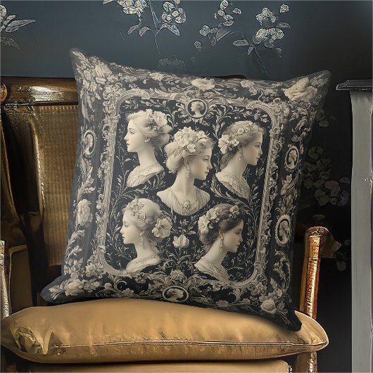 ヴィンテージセピビクトリアンアカメオスダークグレー クッション