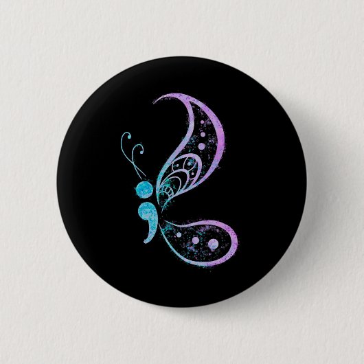 ヴィンテージセミコロン蝶セミコロン刺青 缶バッジ (正面)