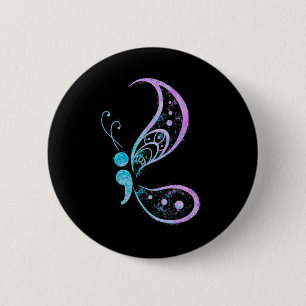 ヴィンテージセミコロン蝶セミコロン刺青 缶バッジ