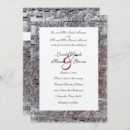 ヴィンテージセルトシルバーミュージック結婚式招待状 招待状 (正面/裏面)