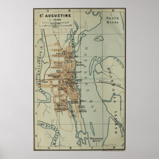 ヴィンテージセントオーガスティンFLの地図(1904) ポスター (正面)
