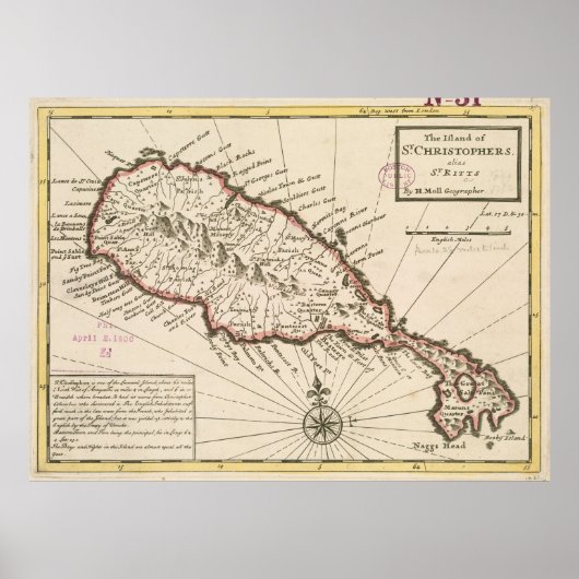 ヴィンテージセントクリストファーの地図(1732) ポスター (正面)