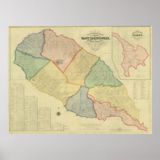 ヴィンテージセントクリストファーの地図(1828年) ポスター (正面)