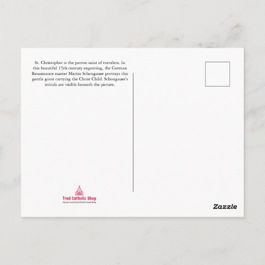 ヴィンテージセントクリストファー中世ファインアートカラー ポストカード (裏面)