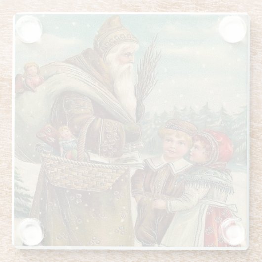 ヴィンテージセントニコラスギフトガラス子供へコースター ガラスコースター (裏面)
