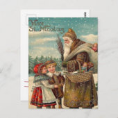 ヴィンテージセントニコラスギフトホリデー子供へハガキ ポストカード (正面/裏面)
