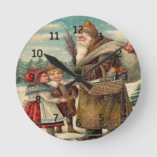 ヴィンテージセントニコラス子供へギフトウォールクロック ラウンド壁時計 (正面)