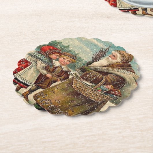 ヴィンテージセントニコラス贈り物のクリ子供へスマス ペーパーコースター (アングル)