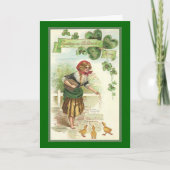 ヴィンテージセントパトリックのレディ食べ物を与えズベビーチキン カード (正面)