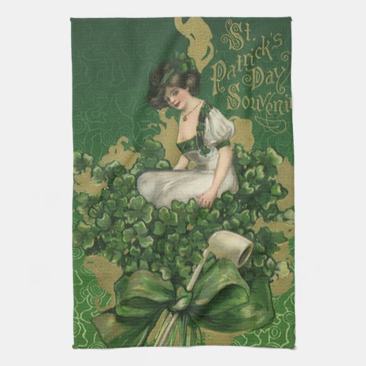 ヴィンテージセントパトリックの日のお土産アイリッシュグラス キッチンタオル (縦)