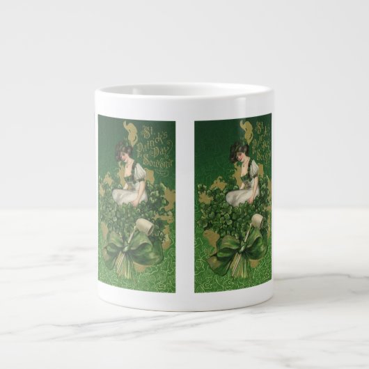 ヴィンテージセントパトリックの日のお土産アイリッシュグラス ジャンボコーヒーマグカップ (正面)