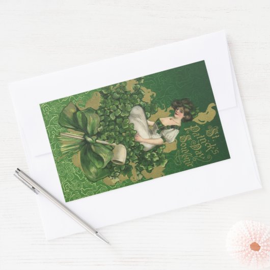 ヴィンテージセントパトリックの日のお土産アイリッシュグラス 長方形シール (封筒)