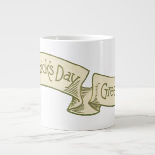 ヴィンテージセントパトリックの日の挨拶ゴールデンバナー ジャンボコーヒーマグカップ (正面)