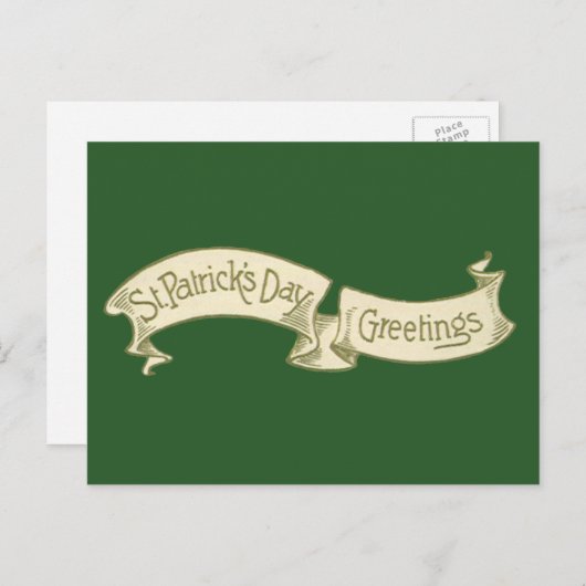 ヴィンテージセントパトリックの日の挨拶ゴールデンバナー ポストカード (正面/裏面)