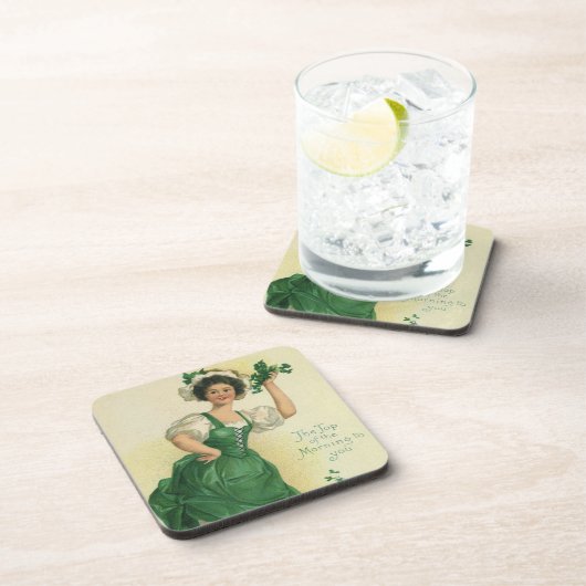 ヴィンテージセントパトリックの日アイルランドのクラスとクローバー コースター (右側)