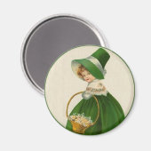 ヴィンテージセントパトリックの日アイルランドの少女の緑 マグネット (正面/裏面)