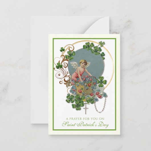 ヴィンテージセントパトリックの日祈りの言葉エンジェルロザリオ ノートカード (正面)