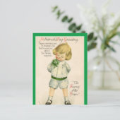 ヴィンテージセントパトリック挨拶かわいい小さな金髪の男の子 ポストカード (スタンド正面)