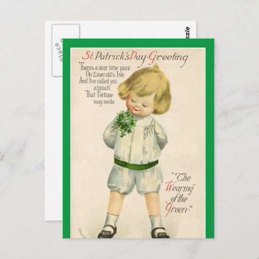 ヴィンテージセントパトリック挨拶かわいい小さな金髪の男の子 ポストカード (正面/裏面)