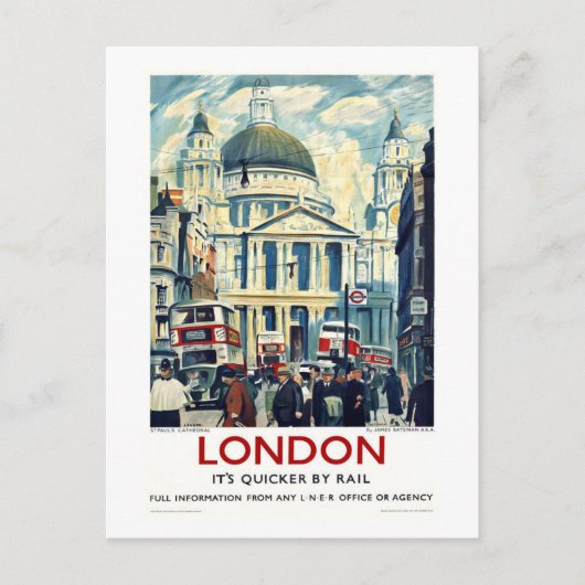 ヴィンテージセントポール大聖堂ロンドン旅行ポスター ポストカード (正面)