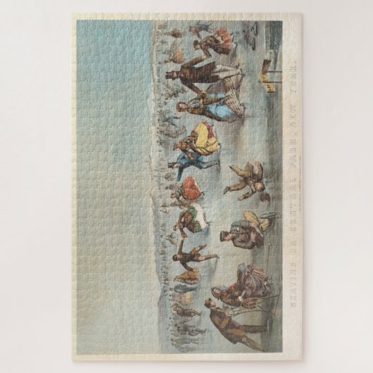 ヴィンテージセントラルパークアイス絵画スケートで滑るズ(1861) ジグソーパズル (縦)