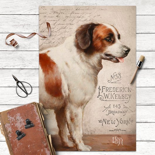 ヴィンテージセント・バーナード・ドッグとエフエマラ・デコパージュ 薄葉紙