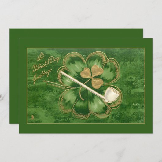 ヴィンテージセント・パトリックの日シャムロックとパイプ シーズンカード (正面/裏面)