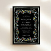 ヴィンテージセージガーデンウォーターカラーブラック結婚ズ 招待状