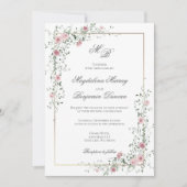 ヴィンテージセージグリーンダスティバラフローラ結婚つる植物 招待状 (正面)