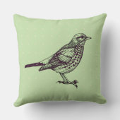 ヴィンテージセージグリーンバードデザインレトロ装飾用クッション クッション (裏面)
