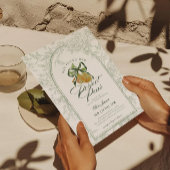 ヴィンテージセージグリーンパーフェクトペア梨ブライダルシャワー 招待状
