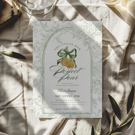 ヴィンテージセージグリーンパーフェクトペア梨ブライダルシャワー 招待状