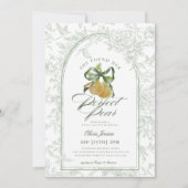 ヴィンテージセージグリーンパーフェクトペア梨ブライダルシャワー 招待状 (正面)