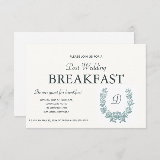 ヴィンテージセージグリーンフランスのリース朝食 出欠カード (正面/裏面)