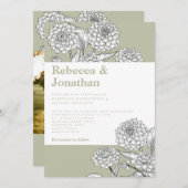 ヴィンテージセージグリーンフローラフォト結婚式招待状 招待状 (正面/裏面)